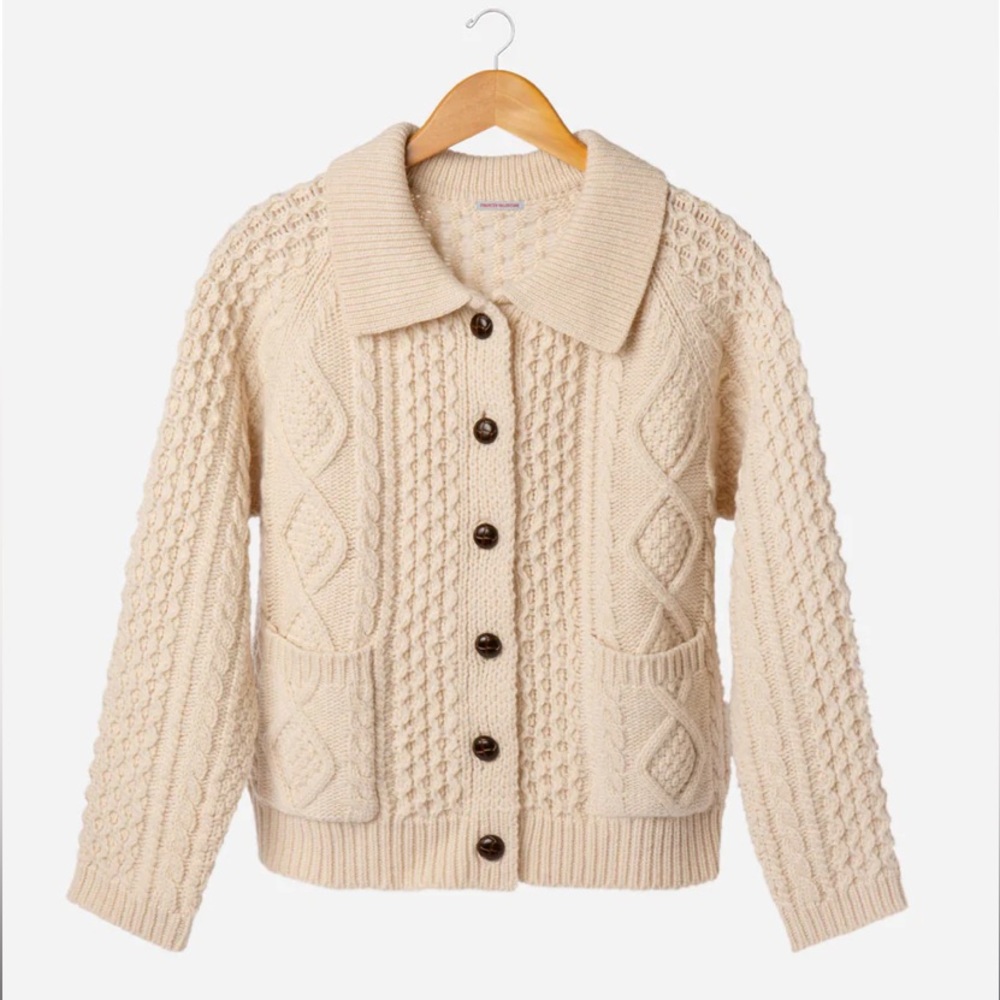 Frances Valentine Wool Fisherman Cardigan in Natural - Size L